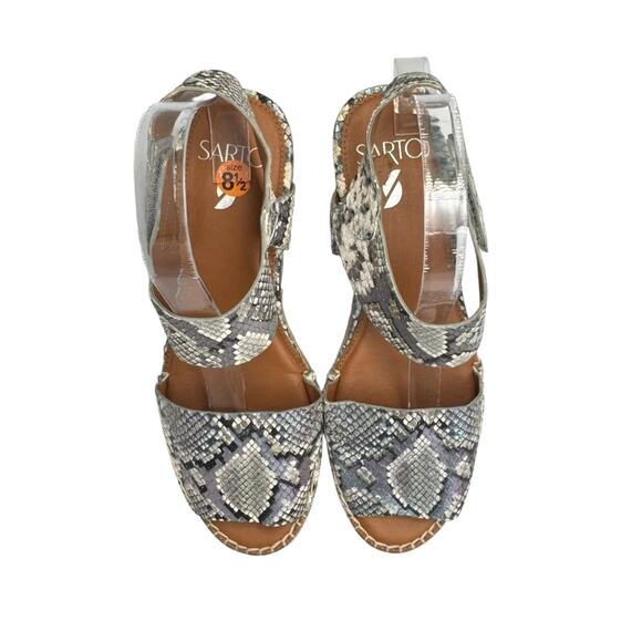 Franco Sarto Oak Metallic Leather Reptile Snake Platform Wedge Espadrille Sandal - Picture 2 of 10